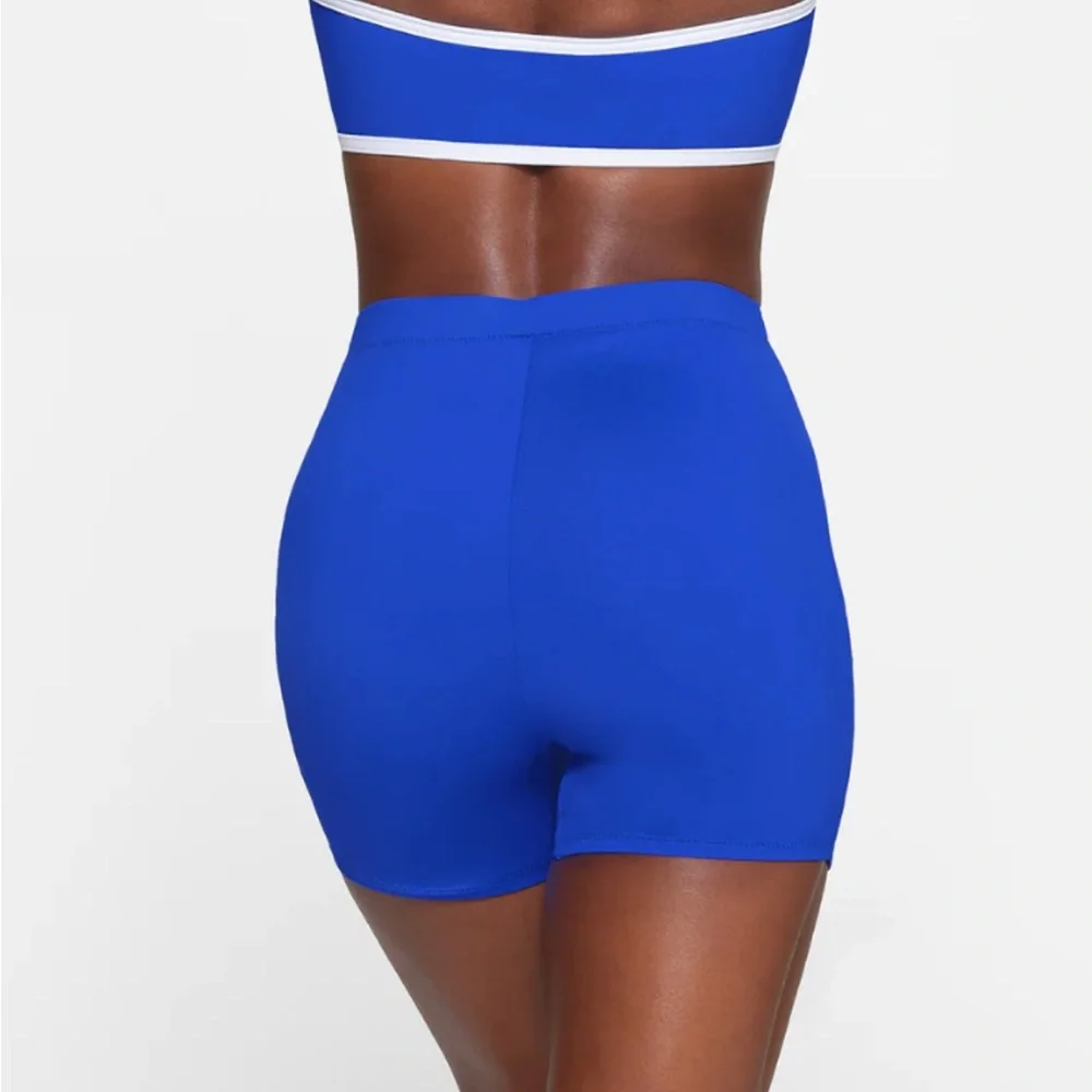 💙SKIMS SWIM SPORTY ZIP UP MID WAIST  BIKINI SHORTS COBALT XXS 3X